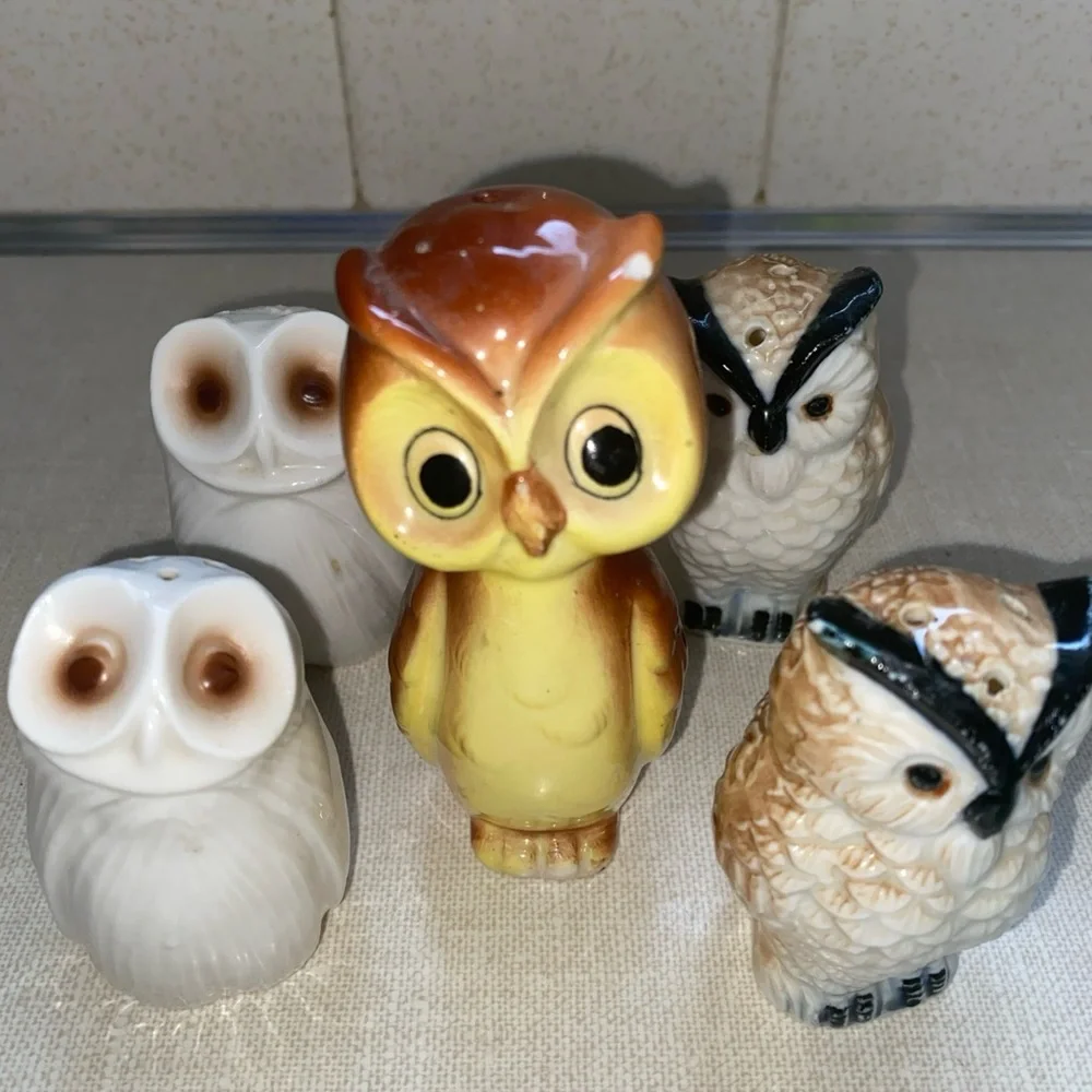 Vintage Salt & Pepper Shakers Set Lot Owls‎ 5 Items